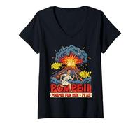 Womens Pompeii Fun Run Funny Volcano History Geography Humor V-Neck T-Shirt