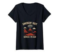 Womens Pompeii Volcano Run Geology Volcanology Graphic V-Neck T-Shirt