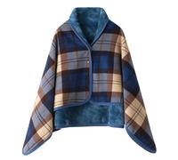 Women's Poncho Fleece Portable Blanket Checked Lap Blanket Multiway Sherpa Fleece Shawls Wraps Winter Warm Soft Chunky Cape with Button Comfortable Poncho Plush Wrap Cover for Bed Sofa Office Home