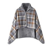 Women's Poncho Multiway Plaid Fleece Shawls Wraps Cover Winter Warm Soft Plush Chunky Cape with Buttons Checked Fleeced Wearable Portable Blanket Soft Flannel Oversized Poncho for Home Bed (Grey, M)