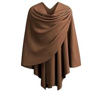 Womens Poncho Shawl Wrap Finely Draped Knitted Cape Cardigan Cross Front Scarf caramel
