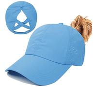 Womens Ponytail Hat Baseball Cap, Adjustable Criss Cross Baseball Cap High Bun Unisex Quick Drying Trucker Hats, Zblue, One Size