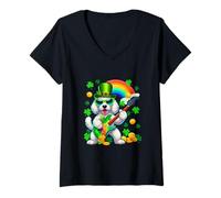 Women's Poodle Sunglasses Playing Guitar St. Patrick's Day Owner V-Neck T-Shirt