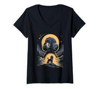 Women's Poodle Under Moonlight Cosmic Forest Night V-Neck T-Shirt