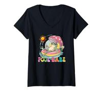 Women's Pool Babe Cute Frog Mushroom Retro Summer Vibes V-Neck T-Shirt