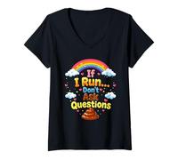 Women's Poop Pooped Funny Bathroom Joke If I Run Dont Ask Questions V-Neck T-Shirt