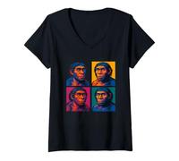 Womens Pop Art Neanderthal Funny Prehistoric Caveman Anthropology V-Neck T-Shirt