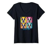 Women's Pop Art Style Frenchie Dad V-Neck T-Shirt
