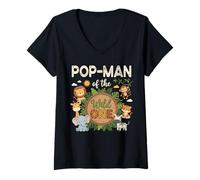 Women's POP-MAN of the Wild One Safari First Birthday V-Neck T-Shirt