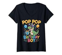 Women's Pop Pop of The Birthday Party Outfit Dinosaur Squad Pop Pop V-Neck T-Shirt