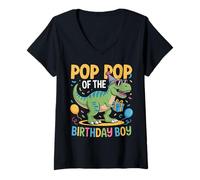 Women's Pop Pop of The Birthday Party Outfit Dinosaur Squad Pop Pop V-Neck T-Shirt