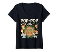 Women's POP-POP of the Wild One Safari First Birthday V-Neck T-Shirt
