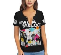 Women's Pop Rock Band Shirts Deep V-Neck Tees with Stainless Steel Rings Sexy V-Neck Short-Sleeve Shirts for Ladies Multicoloured L