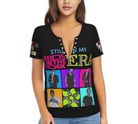 Women's Pop Rock Band Shirts Deep V-Neck Tees with Stainless Steel Rings Sexy V-Neck Short-Sleeve Shirts for Ladies Multicoloured L