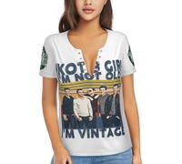 Women's Pop Rock Band Shirts Deep V-Neck Tees with Stainless Steel Rings Sexy V-Neck Short-Sleeve Shirts for Ladies Multicoloured L