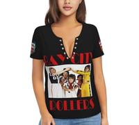 Women's Pop Rollers-Rock Band T-Shirt Sexy Deep V-Neck Short-Sleeved T-Shirt Summer Short Sleeve Tees