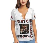 Women's Pop Rollers-Rock Band T-Shirt Sexy Deep V-Neck Short-Sleeved T-Shirt Summer Short Sleeve Tees
