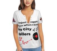 Women's Pop Rollers-Rock Band T-Shirt Sexy Deep V-Neck Short-Sleeved T-Shirt Summer Short Sleeve Tees