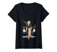 Womens Pop Star Cyndi Lauper in Britain I Drove All Night Promo V-Neck T-Shirt