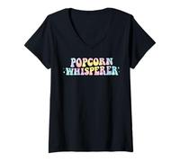 Womens Popcorn Whisperer Funny Popcorn Food Lover Groovy Tie Dye V-Neck T-Shirt