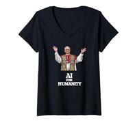 Women's Pope Leo XIV “AI for Humanity - MAGNIFICA HUMANITAS V-Neck T-Shirt