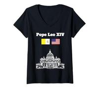 Womens Pope Leo XIV American flag Vatican City St Peters Square V-Neck T-Shirt