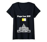 Womens Pope Leo XIV Vatican City flag souvenir St Peters Basilica V-Neck T-Shirt