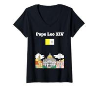 Womens Pope Leo XIV Vatican City souvenir St Peters Square Vatican V-Neck T-Shirt