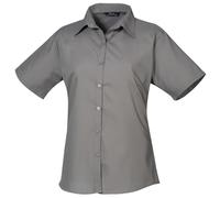 Women's poplin Short Sleeve Blouse, Ladies Plain Work Shirt-Dark Grey-Size 12