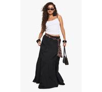 Womens Poplin Tiered Maxi Skirt - Black - 10, Black