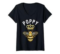 Womens Poppy Name Poppy Birthday Gifts Queen Crown Bee Poppy V-Neck T-Shirt