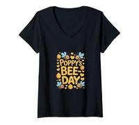 Womens Poppy of The Bee Day Girl Birthday Party Bee Lover V-Neck T-Shirt