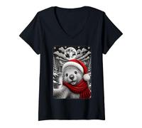Women's Porcupine Christmas Selfie Full Moon Night Starry Sky Xmas V-Neck T-Shirt