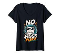 Women's Porcupine NO HUGS Please Funny Porcupines V-Neck T-Shirt