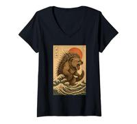 Womens Porcupine The Great Wave off Kanagawa V-Neck T-Shirt