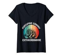 Womens Porcupines Porcupine Granny Extraordinary Porcupines V-Neck T-Shirt