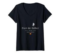 Womens Port de Sóller Mallorca Yacht Club Marina Spain Flag Sailing V-Neck T-Shirt