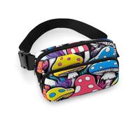 Women's Portable Belt Bag, Fashion Waist Bag, Pattern Small Pack with Adjustable Strap for Running Hiking Traveling Neon Mushrooms Pattern Colorful