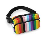 Women's Portable Belt Bag, Fashion Waist Bag, Pattern Small Pack with Adjustable Strap for Running Hiking Traveling LGBTQ Pride Flag Rainbow Striped