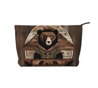 Women's Portable Zipper Handbag Wallet, Suitable for Travel and Daily Storage of Cosmetics, Rustic Lodge Bear Corduroy Cosmetic Bag, Black, One Size, Black, One Size