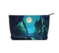 Women's Portable Zipper Handbag Wallet, Suitable for Travel and Daily Storage of Cosmetics, Water Moon Cave Corduroy Cosmetic Bag, Black, One Size, Black, One Size