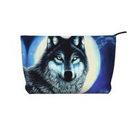 Women's Portable Zipper Handbag Wallet, Suitable for Travel and Daily Storage of Cosmetics, wolf under moon Corduroy Cosmetic Bag, Black, One Size, Black, One Size