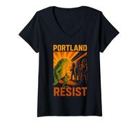 Womens Portland Frog Resist Protest Design Political Resistance V-Neck T-Shirt