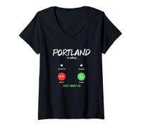 Women's Portland is Calling and I Must Go Oregon Traveling V-Neck T-Shirt