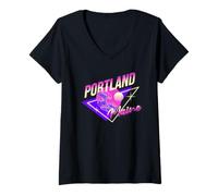Womens Portland Maine 80s Retro Coastal ME Vacation Souvenir V-Neck T-Shirt