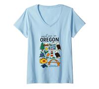 Womens Portland Oregon Old Town Nature Icons Design V-Neck T-Shirt