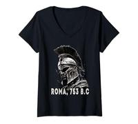Womens Portrait of a Roman Centurion with Helmet Grunge Art Rome V-Neck T-Shirt