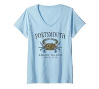 Women's Portsmouth Rhode Island Crab Town Since 1638 Black Letters V-Neck T-Shirt