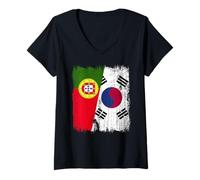 Womens Portugal South Korea Half Flag Portuguese South Korean V-Neck T-Shirt
