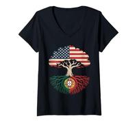 Womens Portuguese Roots American Grown Portugal Flag V-Neck T-Shirt